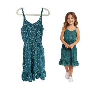 Abercrombie Kids Dress Girls 5-6 Green White Polka Dot Ruffle Spaghetti Straps